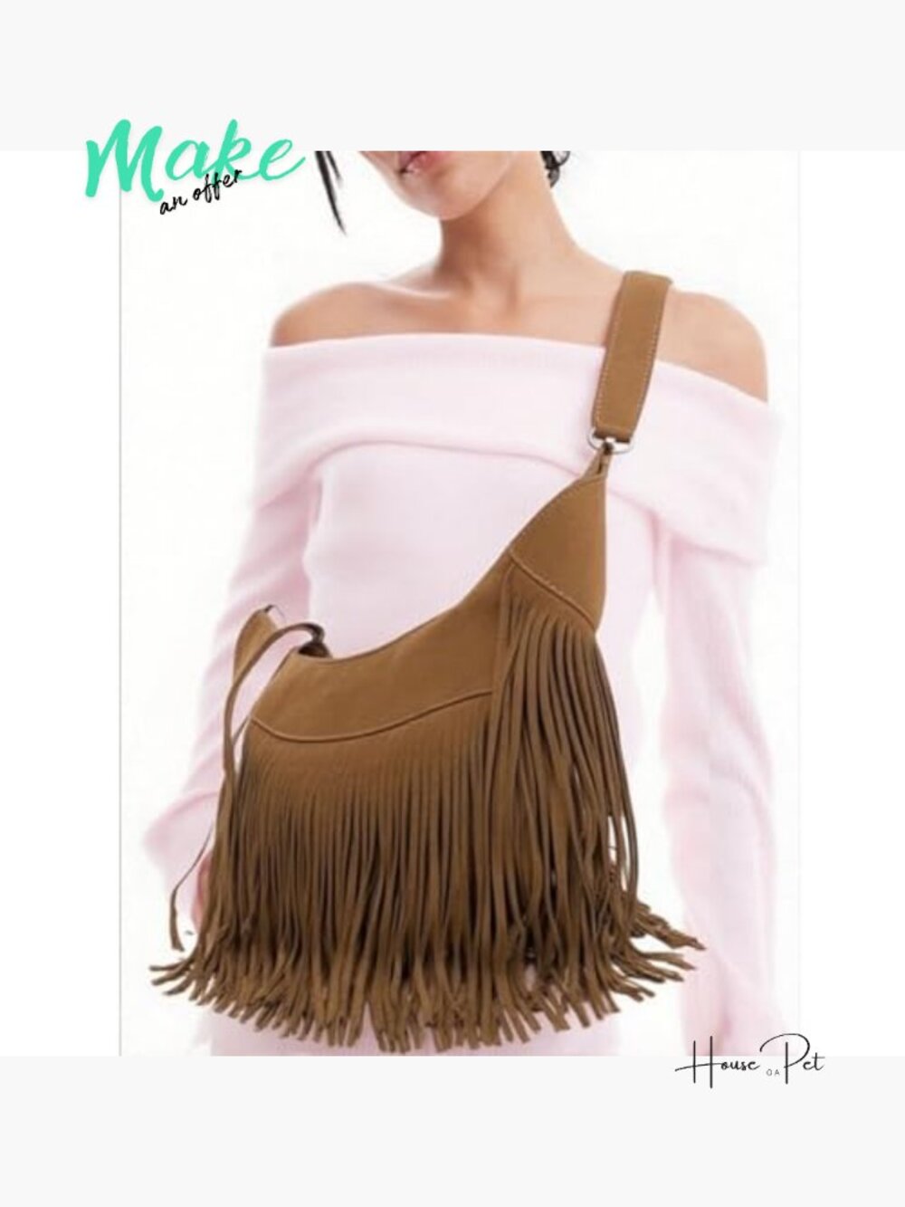 Vintage Vegan Suede Fringe Hobo Bag Crossbody Adjustable Strap Tassel Purse - Picture 2 of 7
